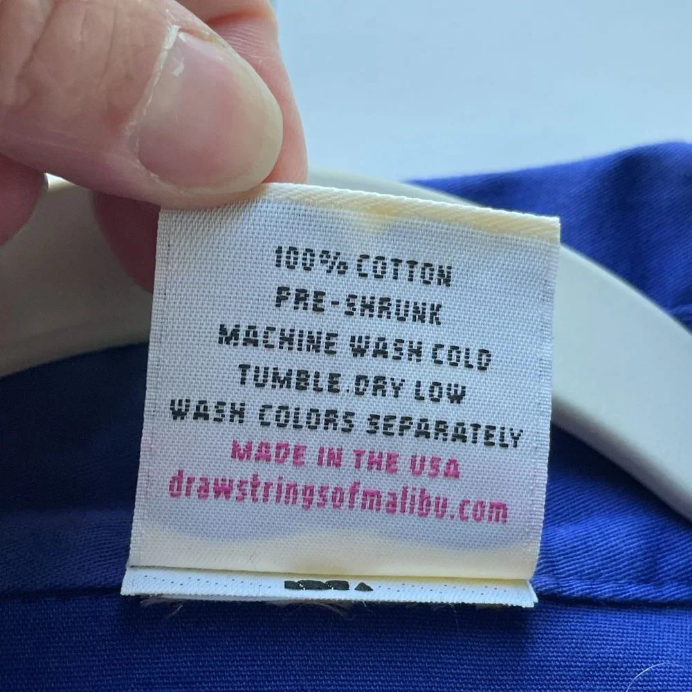 4/$25 Drawstrings of Malibu Long Sleeve Blue Cotton Shirt Travel Wear‎ Women S